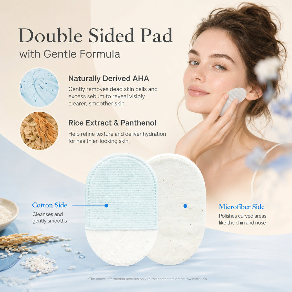 Ingredient and dual-texture overview of the exfoliating pad
