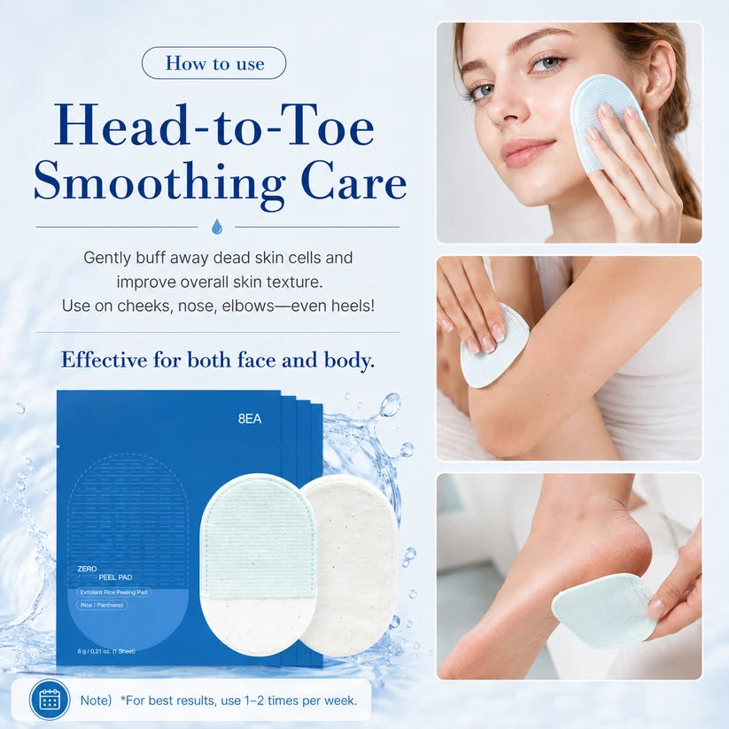 Exfoliating pad shown for face, arm, and heel use